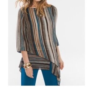 Chico's Travelers Collection Striped‎ Asymmetrical Top Size 2